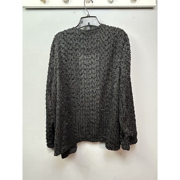 Vintage Anthony Richards Open‎ Front Jacket Womens Size 12 Black Beaded USA - Picture 2 of 7